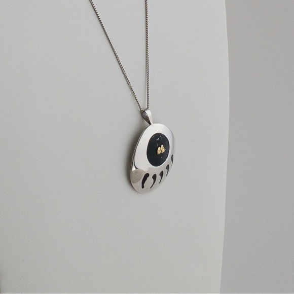 Native American Bear Paw Claw Sterling Silver 18K Gold Nugget Pendant Necklace - Picture 7 of 13